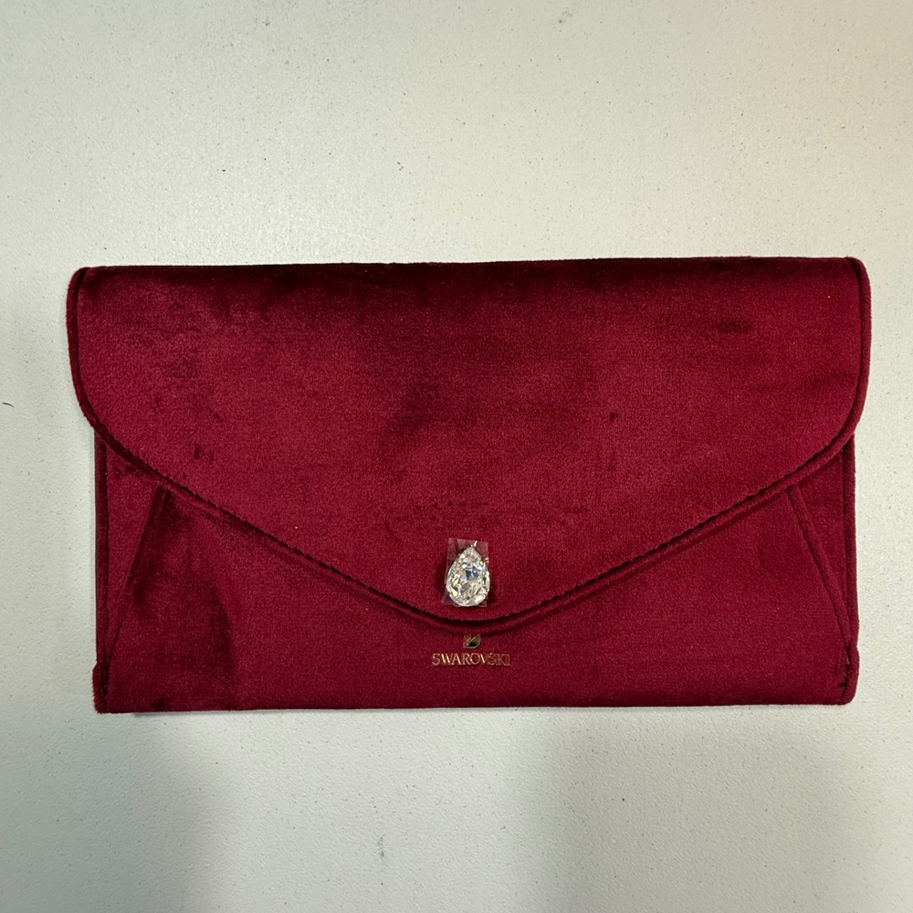 Swarovski Womens Velvet Crystal Clutch OS Red Burgundy Glam Evening Bag